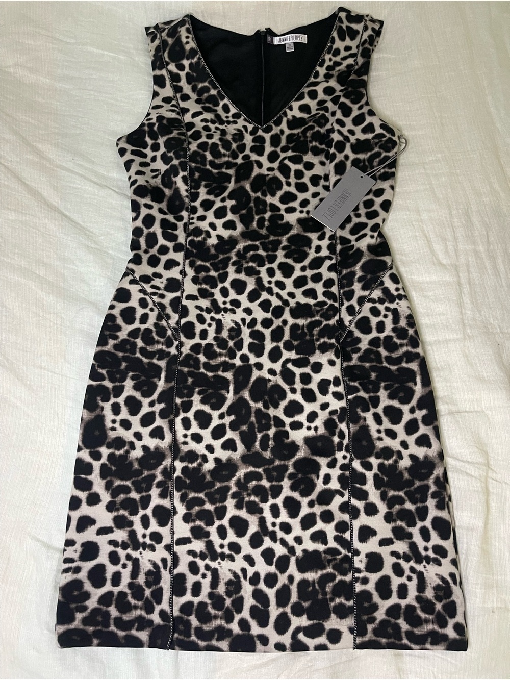 Jennifer Lopez Black & White Leopard Sheath Dress
